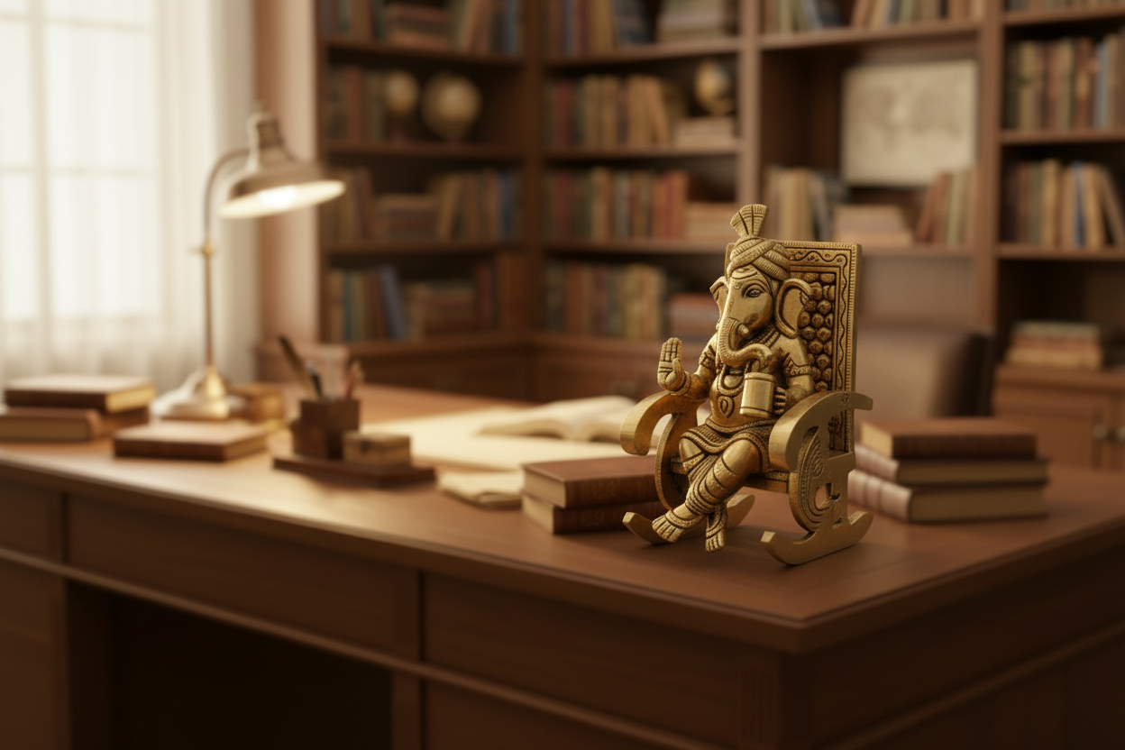 Lord Ganesha Relaxing in Easy Chair with Coffee Mug