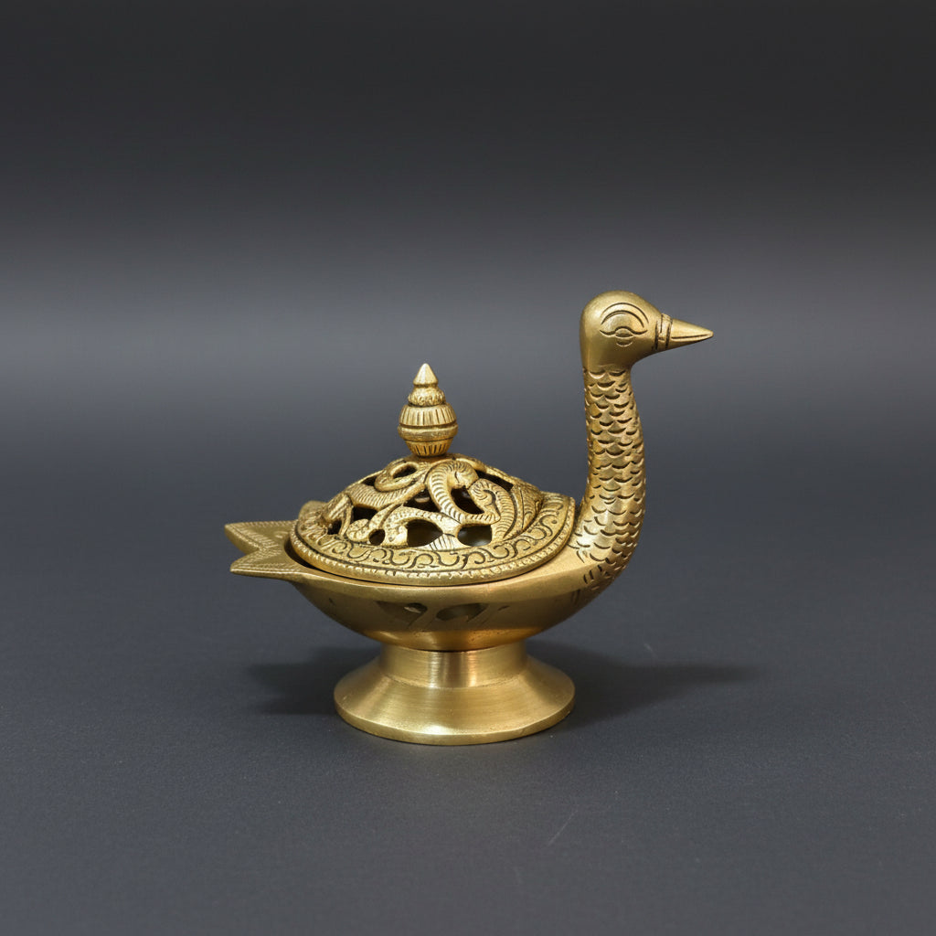Elegant brass duck-shaped incense holder