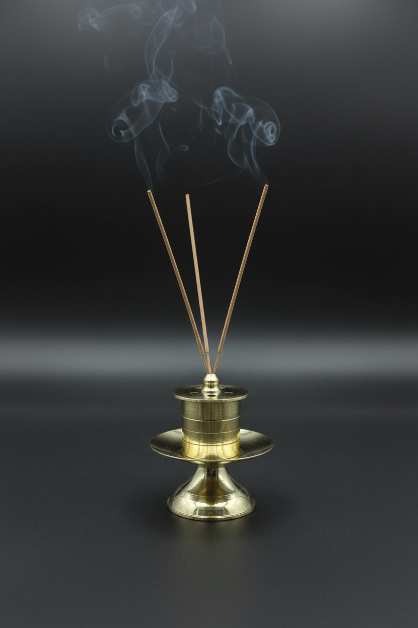 Brass Incense Stick Holder - Stacked Ribbed Stand