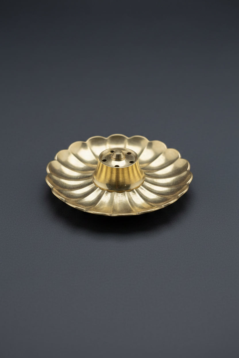 Brass Incense Stick Holder - Scalloped Plate