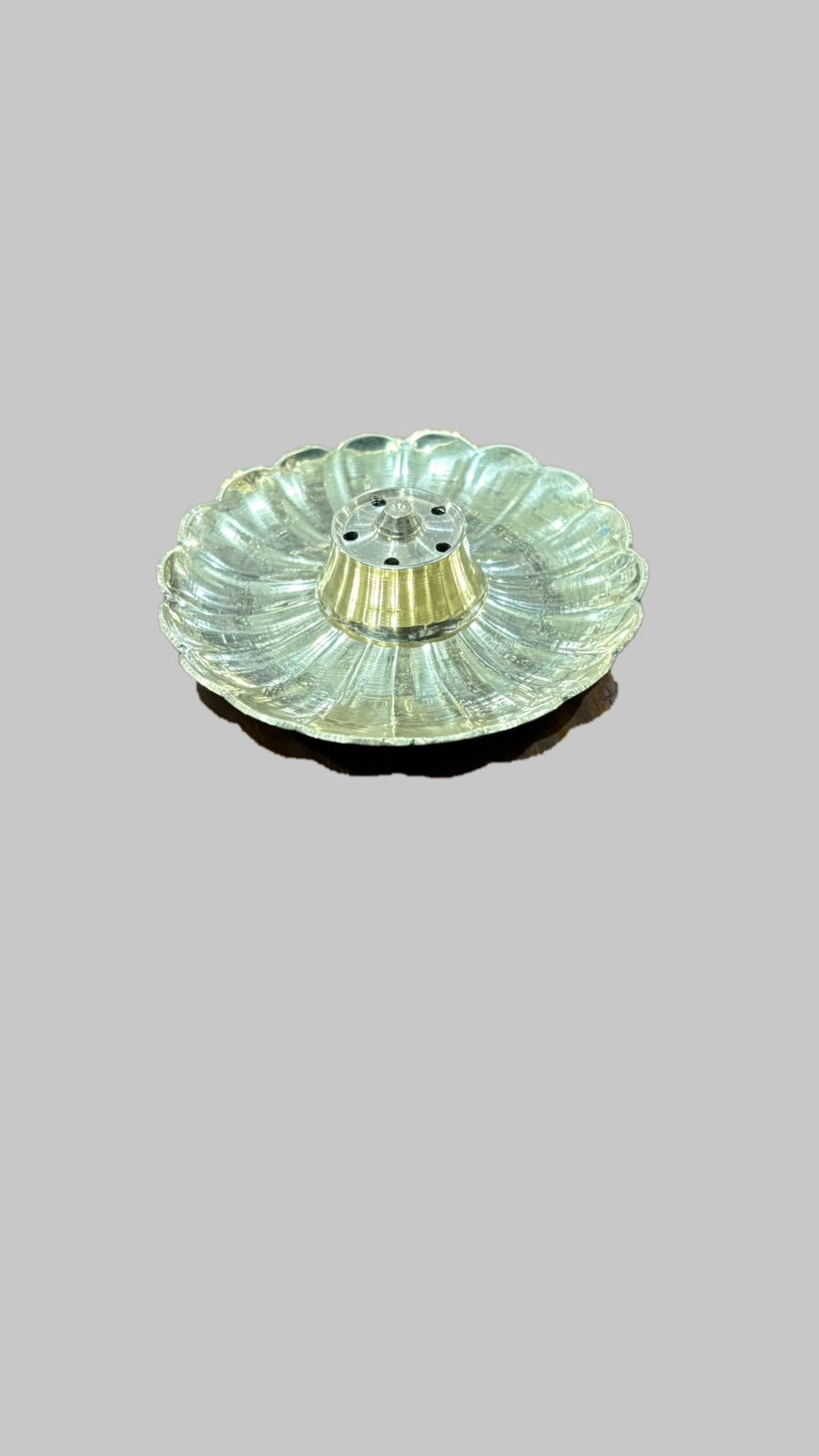 Brass incense stick holder - scalloped plate